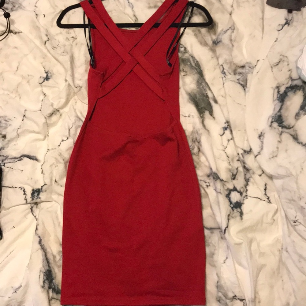 Red open back mini dress